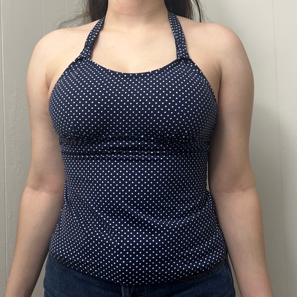 Swim Top Bikini Polka Dot Navy Blue and White 4 D cup